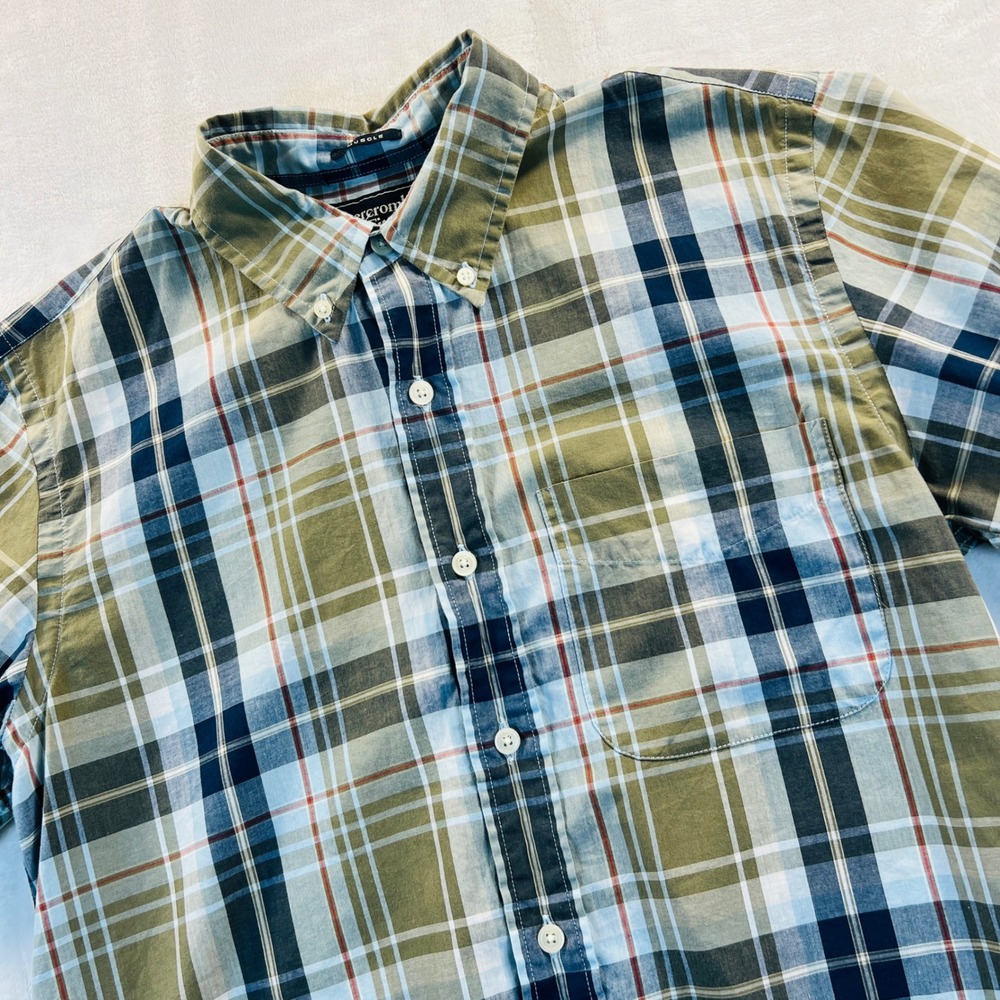 Abercrombie & Fitch Mens Muscle Fit Plaid Short Sleeve Button Up Shirt Green S